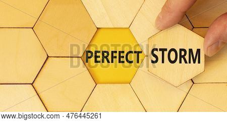 Perfect Storm Symbol. Concept Words Perfect Storm Typed On Wooden Puzzles. Beautiful Yellow Table Ye