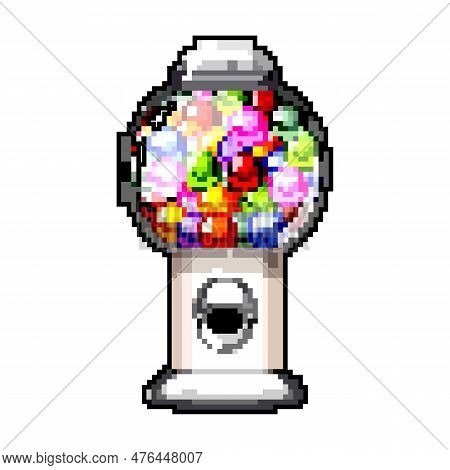 Candy Bubblegum Machine Game Pixel Art Retro Vector. Bit Candy Bubblegum Machine. Old Vintage Illust