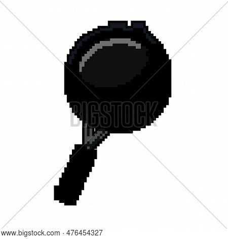 Iron Frying Pan Kitchen Game Pixel Art Retro Vector. Bit Iron Frying Pan Kitchen. Old Vintage Illust