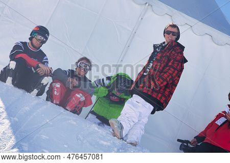 Tignes, France - March 10 2010 : Professional Athlete Waiting For The Start Of A Sports Event At The
