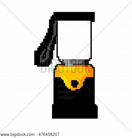 Oil Lantern Camp Lamp Game Pixel Art Retro Vector. Bit Oil Lantern Camp Lamp. Old Vintage Illustrati