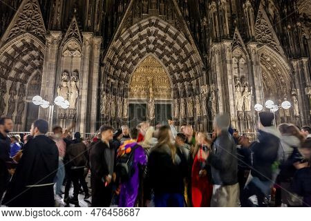 Cologne, Germany - November 11, 2022 Selective Blur On People Dancing In Costume During Cologne Carn