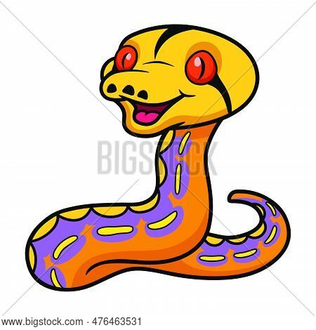 Vector Illustration Of Cute Purple Albino Tiger Reticulated Python Cartoon