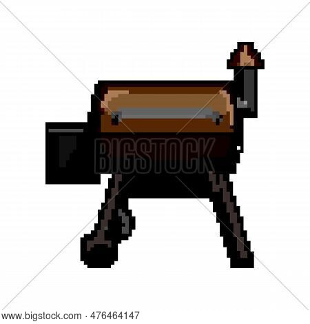 Grilling Smoker Bbq Game Pixel Art Retro Vector. Bit Grilling Smoker Bbq. Old Vintage Illustration