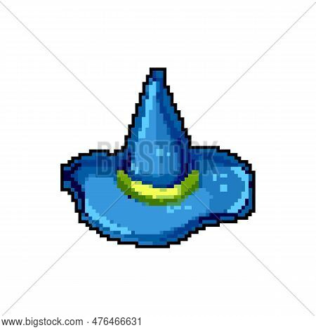 Sorcery Wizard Hat Game Pixel Art Retro Vector. Bit Sorcery Wizard Hat. Old Vintage Illustration