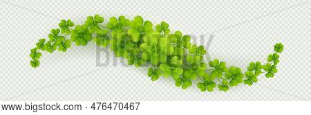 Lucky Four Leaf Clover, Border For Irish Patricks Day Background. Green Shamrock Leaves, Wavy Divide