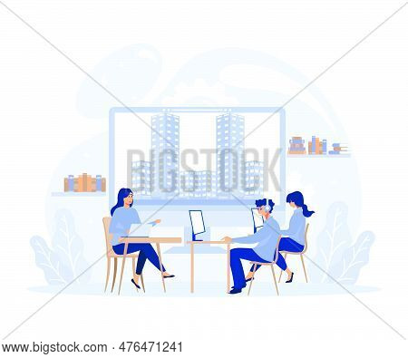 Real Estate Broker, Couple Meeting Broker In Office, Visiting Real Estate Firm, Realtor Showing A Ho