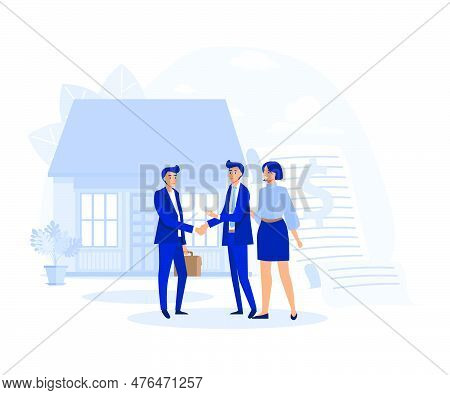 Real Estate Broker, Couple Meeting Broker In Office, Visiting Real Estate Firm, Realtor Showing A Ho