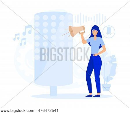 Voice Command Device Application, Virtual Assistant Technology, Voice Control, Flat Vector Modern Il