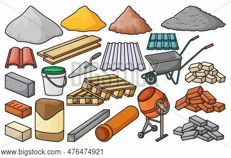 Construction Material Isolated Color Set Icon. Color Vector Set Icons Building Tools. Vector Illustr