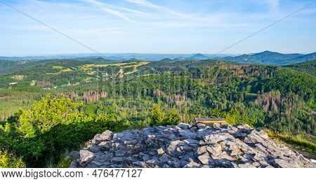 View Of The Summer Landscape Of The Lusatian Mountains From The Viewpoint On The Klic Mountain. Czec