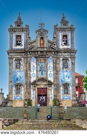 Porto, Portugal - May 4, 2017: Famous Blue Tiled Church Of Sain Ildefonso At Porto, Portugal.