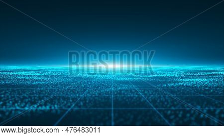 Futuristic Point Wave. Cyber Big Data Flow. Blockchain Data Fields. Network Line Connect Stream. Big