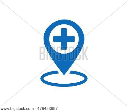 Medical Facility Pointer Icon. Medical Location Icon. Hospital Map Location Icon In Flat Design Styl