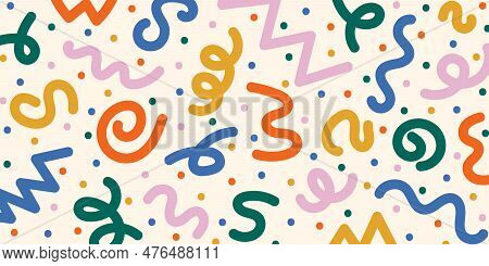 Fun Colorful Abstract Background In Doodle Style. Creative Minimalist Hand Drawn Pattern With Bright