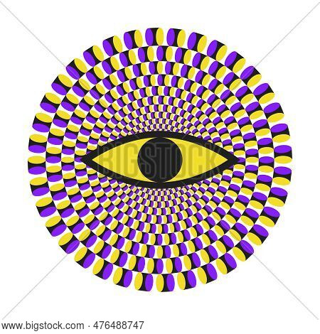 Optical Illusion Design With Eyes. Moving Visual Hypnotic Optic Art. Vector Illustration. Decorative