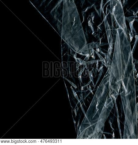 Plastic Texture And Clear Plastic Black Background Transparent Plastic Wrap On The Black