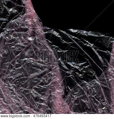 Plastic Texture And Clear Plastic Black Background Transparent Plastic Wrap On The Black