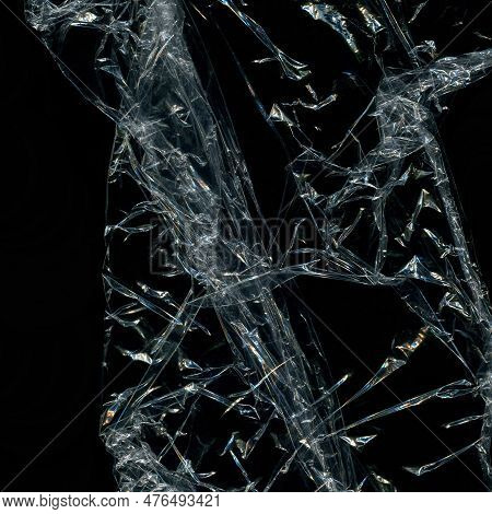 Plastic Texture And Clear Plastic Black Background Transparent Plastic Wrap On The Black
