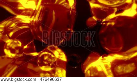 Orange Glowing Diaphanous Fluid Metaspheres On Black Background - Abstract 3d Rendering
