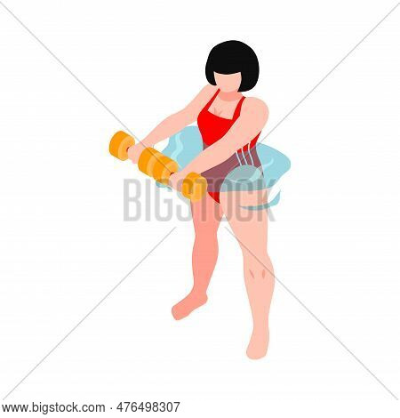 Isometric Aqua Aerobics Composition With Faceless Human Character Water Spot And Sport Equiment Vect