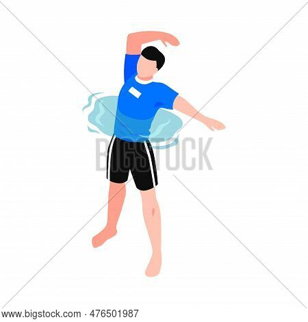 Isometric Aqua Aerobics Composition With Faceless Human Character Water Spot And Sport Equiment Vect