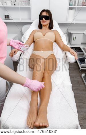 Applying Gel, Pre-laser Gel, Hair Removal. Cosmetologist Cleanses The Facial Skin. Rejuvenation Trea