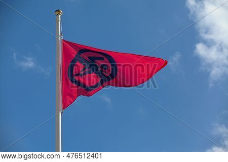 Red Flag Indicating It Is Forbidden To Swim.