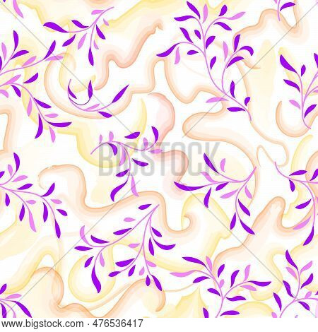 Abstract Floral Pattern With Splash And Watercolord Swirl Lines. Flourish Seamless Texture. Stylish 