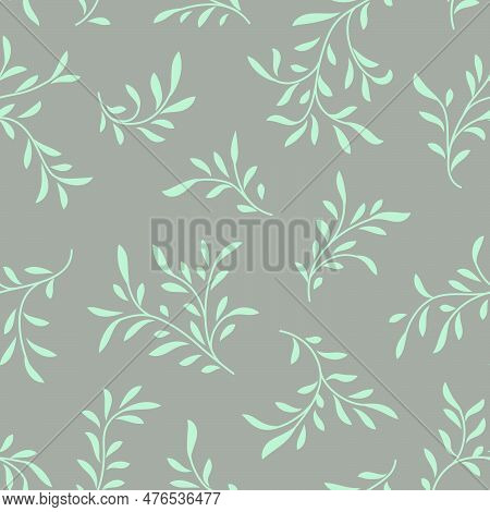 Floral Seamless Pattern. Branch With Leaves Ornamental Texture. Flourish Nature Summer Garden Textur