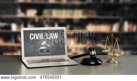 Civil Law Astute Information Showing On Laptop Computer Screen For Common Justice Legal Regulation R