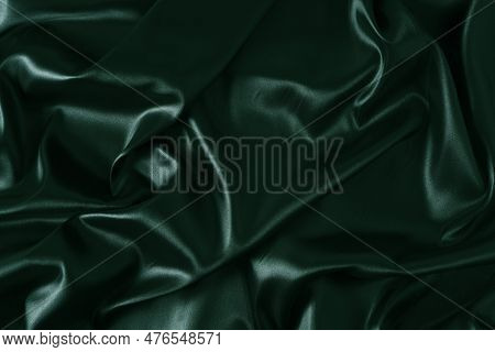 Silk Fabric, Abstract Wavy Green Satin Fabric Background