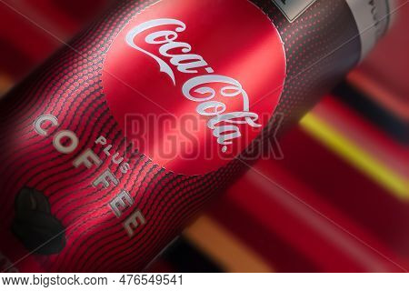 Coca-cola. Can Of Coca-cola Close-up. Coca-cola Coffee In A Tin. Non-alcoholic Drink From The World 