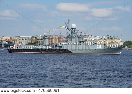 Saint Petersburg, Russia - July 29, 2018: Small Anti-submarine Ship Kazanets In The Water Area Of Th