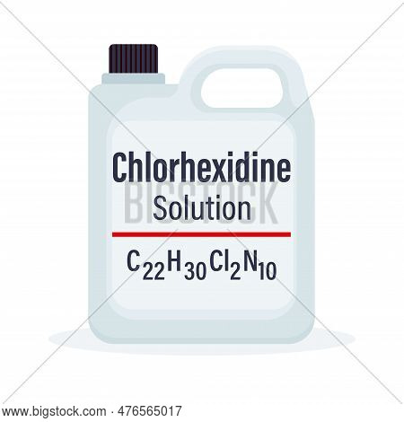 Chlorhexidine Solution In Big White Plastic Bottle With Formula Vector Illustration Isolated On Whit