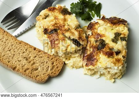 Hake Cake. Baked Dish With Cream, Cheese, Egg And Hake