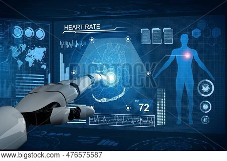 3d Rendering Medical Artificial Intelligence Robot Working In Future Hospital. Futuristic Prosthetic