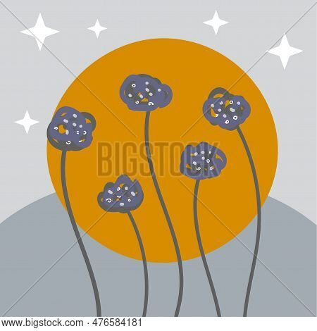 Vector Image Of Water Lilies On The Background Of The Sun