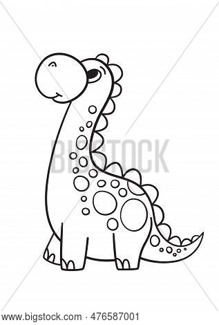 Dinosaur Coloring Book Page For Children. Cute Cartoon Dinosaur. Black And White Illutration. Stock 