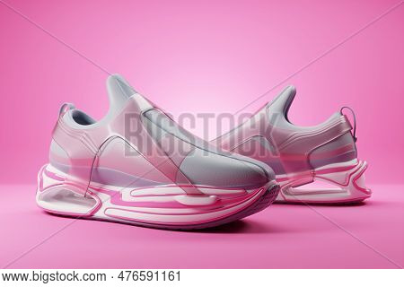 Pink  Sneaker Premium 3d Render  On A  Monochrone  Background