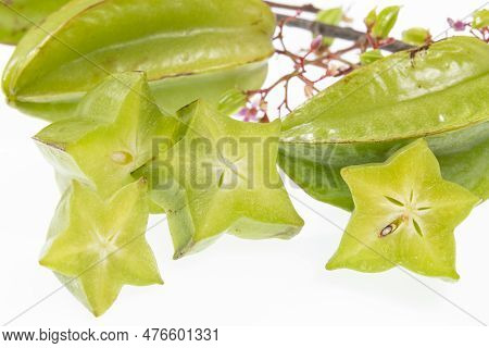 Star Fruit Or Carambola Green - Averrhoa Carambola; Photo On White Background