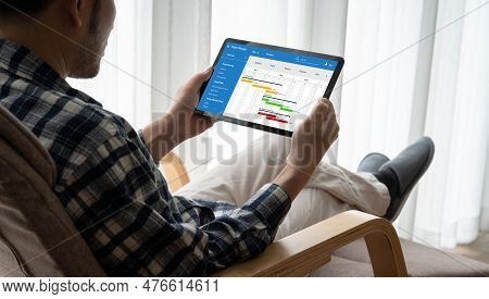 Project Planning Software For Modish Business Project Management On The Computer Screen Showing Time