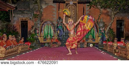 Ubud, Bali Indonesia-april 22 2023:legong , Balinese Dance. It Is A Refined Dance Form Characterized