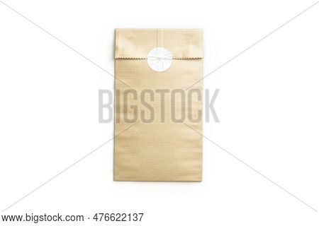 Blank Craft Rectangle Paper Bag With Sticker Mockup, Top View, 3d Rendering.
