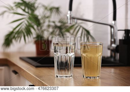 House Water Filtration System To Drinkable Condition. Glass Of Clear Water After Reverse Osmos Filtr