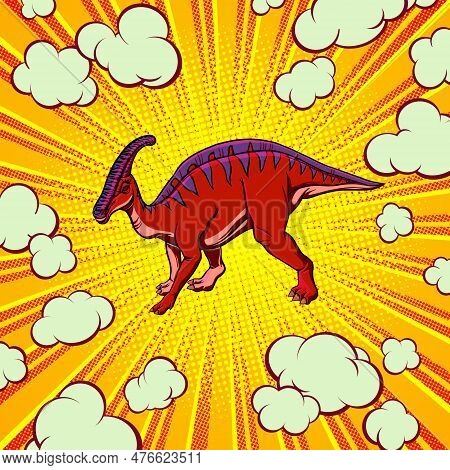 Pop Art Hadrosaur Concept For Print And Design. Vector Illustration.