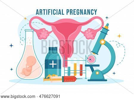 Artificial Pregnancy Vector Illustration With Couple After Successful Embryo Engraftment And Reprodu