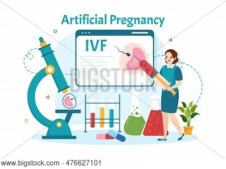 Artificial Pregnancy Vector Illustration With Couple After Successful Embryo Engraftment And Reprodu