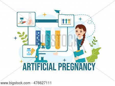 Artificial Pregnancy Vector Illustration With Couple After Successful Embryo Engraftment And Reprodu