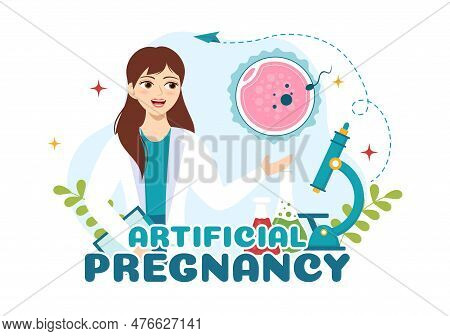 Artificial Pregnancy Vector Illustration With Couple After Successful Embryo Engraftment And Reprodu